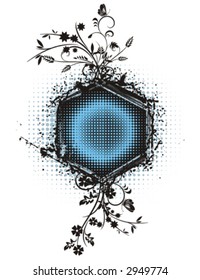 Abstract floral frame with grunge and halftone effects. Check my portfolio for more of this series as well as thousands of similar and other great vector items.