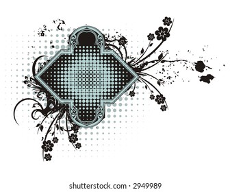 Abstract floral frame with grunge and halftone effects. Check my portfolio for more of this series as well as thousands of similar and other great vector items.