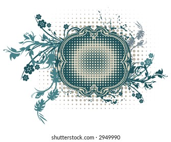 Abstract floral frame with grunge and halftone effects. Check my portfolio for more of this series as well as thousands of similar and other great vector items.