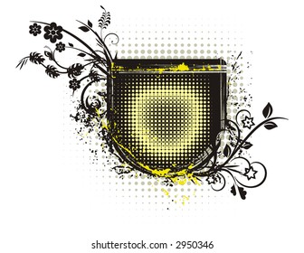 Abstract floral frame with grunge and halftone effects. Check my portfolio for more of this series as well as thousands of similar and other great vector items.