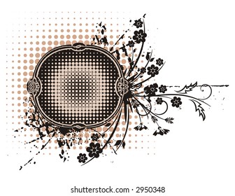 Abstract floral frame with grunge and halftone effects. Check my portfolio for more of this series as well as thousands of similar and other great vector items.
