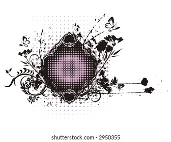 Abstract floral frame with grunge and halftone effects. Check my portfolio for more of this series as well as thousands of similar and other great vector items.