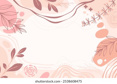 Abstract Floral Frame with Organic Shapes in Warm Tones. Colorful Minimalist Floral and Leaf Motifs on a Light Background