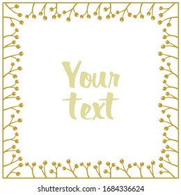 Abstract floral frame; square golden frame for greeting cards, invitations, wedding cards; decorative vector illustration.