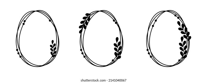 Abstract floral frame.Easter egg frame.Set of geometric one line oval frame.Hand drawing circle.Simple stripes.