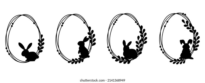 Abstract floral frame.Easter egg frame.Set of geometric one line oval frame.Hand drawing circle.Simple stripes.