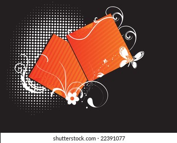 marcos florales abstractos con mariposa y círculos sobre fondo negro