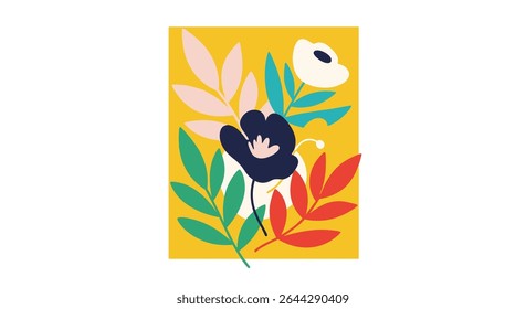 Resumo Floral Jardim Pintura Negrito Cores Estilo Simplista Elementos vibrantes da natureza Composição Arte