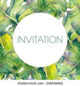 Abstract floral garden watercolor background with inscription. Liana background. Can be used for web pages, identity style, printing, textile, cards, wrapping, invitations, etc.