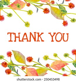 Abstract floral garden watercolor background with thank you inscription. Can be used for web pages, identity style, printing, textile, cards, wrapping, invitations, etc.
