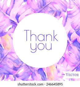 Abstract floral garden watercolor seamless background with thank you inscription. Liana background. Can be used for web pages, identity style, printing, textile, cards, wrapping, invitations, etc.