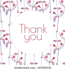Abstract floral garden watercolor seamless background with thank you inscription. Flower background. Can be used for web pages, identity style, printing, textile, cards, wrapping, invitations, etc.