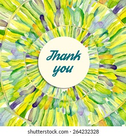 Abstract floral garden watercolor seamless background with thank you inscription. Fern background.