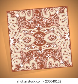Abstract floral and geometric background. Vector decorative ornament, lace pattern on beige gold background