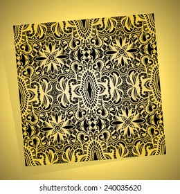 Abstract floral and geometric background. Vector decorative ornament, seamless pattern on gold background