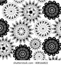Abstract floral geometric black and white background pattern. Vector illustration pattern. For website, postcard and poster.