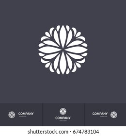 Abstract Floral Geometric Element for Circular Logo. Company Mark, Emblem, Element. Simple Geometric Mandala Logotype on Dark Background