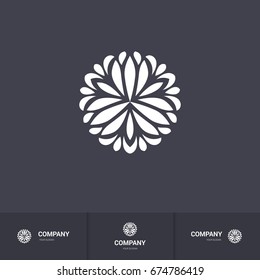 Abstract Floral Geometric Element for Circular Logo. Company Emblem, Element. Simple Geometric Mandala Logotype on Dark Background