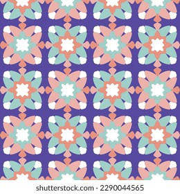 Abstract Floral Geometric Ethnic Shapes Seamless Vector Pattern Quilt Style Lines Trendy Fashion Colors Decorative Design