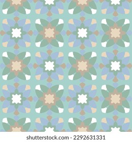Abstract Floral Geometric Ethnic Shapes Seamless Vector Pattern Quilt Style Lines Trendy Fashion Colors Decorative Design