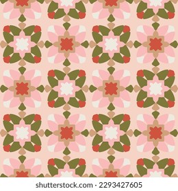 Abstract Floral Geometric Ethnic Shapes Seamless Vector Pattern Quilt Style Lines Trendy Fashion Colors Decorative Design