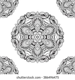 Abstract floral geometric pattern Arabic ornament seamless background Oriental ethnic mandala element for holiday, kaleidoscope, medallion, yoga, indian, arabic design 