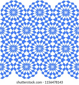 Abstract floral geometric pattern with lines and circular shape. A seamless vector background. Blue and white texture