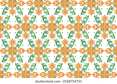 Patrón Abstractas floral y geométrico sin costuras para el diseño textil y de la tela con motivos de Damasco de flores de colores y Elementos inspirados en Antiguas