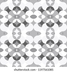 Abstract floral geometric seamless pattern . Kaleidoscopic, light white and grey colored shapes.