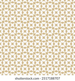 Abstract floral geometric seamless pattern. Simple vector gold and white ornament in asian style. Golden background texture with floral silhouettes, leaves, small curved shapes. Repeating geo design