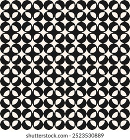 Abstract floral geometric seamless pattern. Simple vector ornament in retro style. Black and white background texture with floral silhouettes, leaves, curved shapes, grid. Repeatable geo design