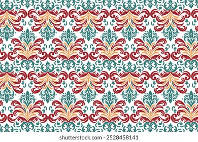 Patrón inconsútil floral y geométrico Abstractas para el diseño de la materia textil y de la tela que presenta la ornamentación elegante de las flores coloridas y los detalles inspirados Antiguas