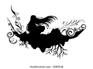 abstract floral and girl vector