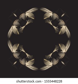 Abstract floral gold background, geometric halftone lines pattern, vector modern design texture for card, banner, frame, decoration.