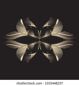 Abstract floral gold background, geometric halftone lines pattern, vector modern design texture for card, cover, decoration.