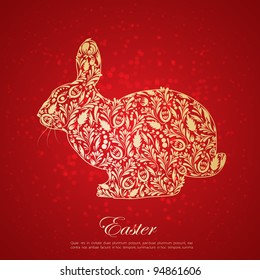 Abstract floral golden easter rabbit. Vector
