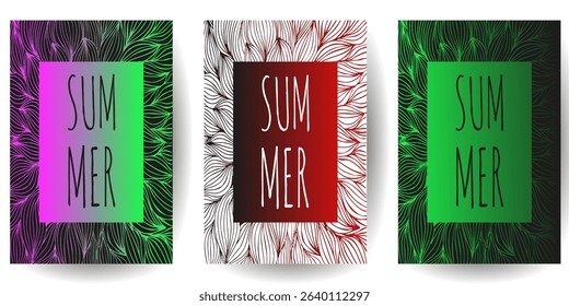 Abstract Floral gradient poster cover set. Trendy elegant line art style Summer poster template design. Perfect card brochure invitation backgrounds set. Vector illustration EPS 10