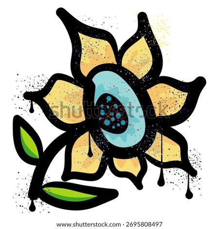 Abstract floral graffiti spray paint with colorful splashes