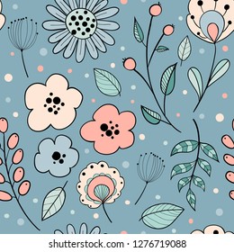 Abstract floral graphic design. Trendy creative seamless pattern with hand drawn flowers and leaves. For printing for modern and original textile, wrapping paper, wall art 