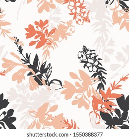 Abstract floral graphic seamless pattern. Meadow flowers silhouettes background. Small wildflowers repeat. Vector botanical illustration for wallpaper, wrapping, textile, fabric