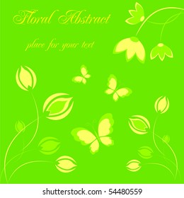 Abstract floral green background with butterflies