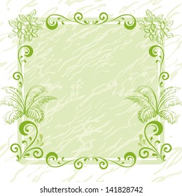 Abstract floral green background, frame of flowers. Vector