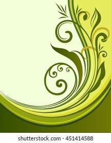 Abstract floral green wave vector background with copy space.