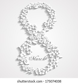 Abstract Floral Greeting card with 8 March. Trendy Design Template.  Vector Version