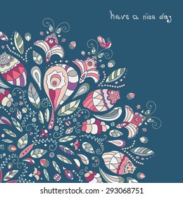  Abstract floral greeting card, elegance vector background with bird, flower, heart and leaf.
