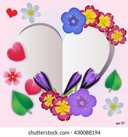 Abstract Floral Greeting card. Paper heart. Vector