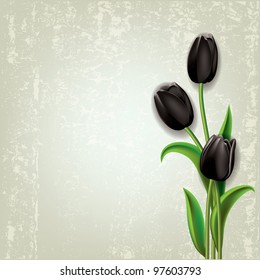 abstract floral grunge background with black tulips