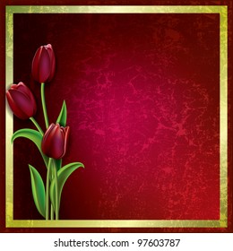 abstract floral grunge background with red tulips