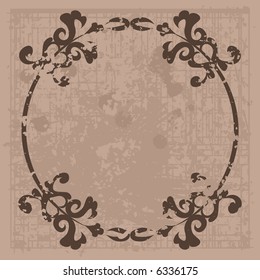 Abstract floral Grunge frame element. No Gradients.