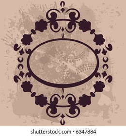 Abstract floral Grunge frame element. No Gradients.